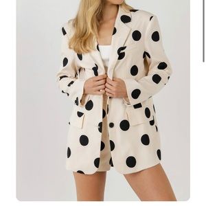 English Factory Ivory and Black Polka Dot Blazer. Never Worn. NWT